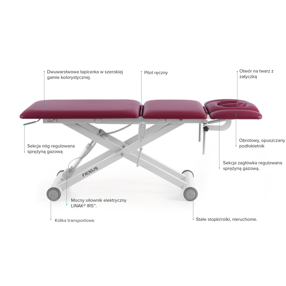 Stół do masażu i rehabilitacji Nexus S5 - kolor Bordeaux