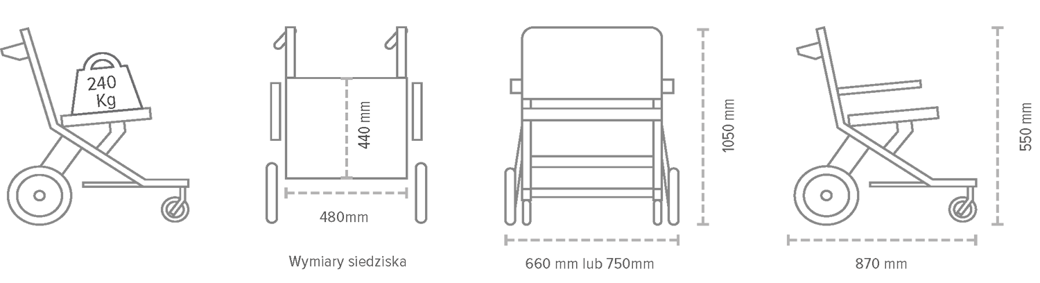Wymiary wózka do transportu pacjenta - Marathon TR913