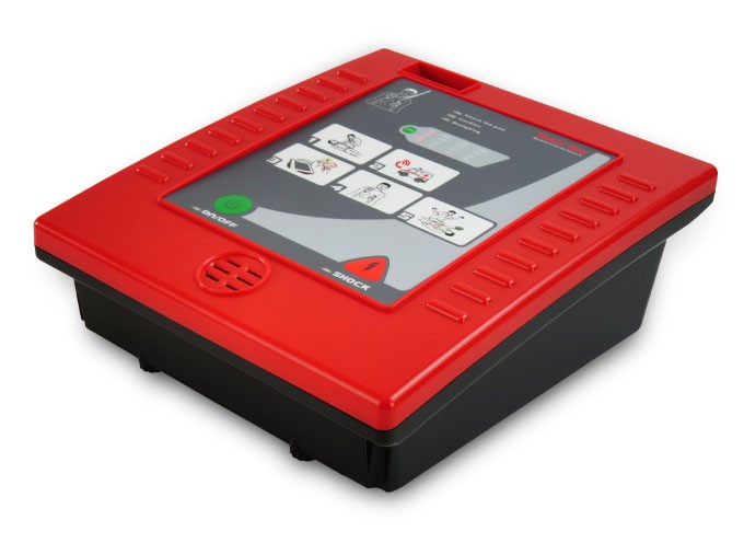 Plansza informacyjna, jak używać defibrylatora AED